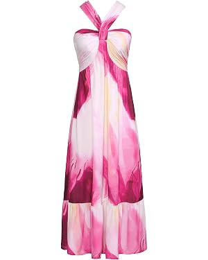 GRACE KARIN Womens Summer Floral Dresses 2026 Boho Maxi Dress Flowy Halter Sundress Casual Vacati... | Amazon (US)