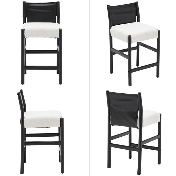 Modern Barstools Set of 2, 26 Inches Counter Height Bar Stools with Wooden Frame, Linen Upholster... | Amazon (US)