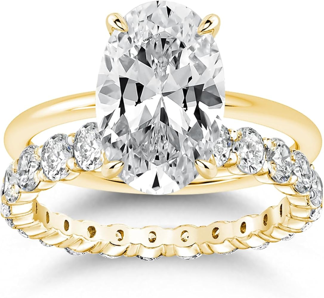 3.5ct Elongated Oval Cut Wedding Ring Set,Solitaire Engagement Ring with Oval Eternity Band,925 S... | Amazon (US)