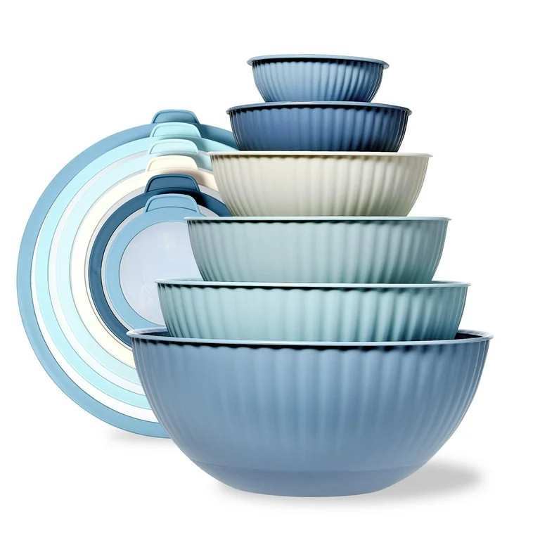 Cook with Color 12-Piece Mixing Bowl Set with Non-Slip Silicone Base and Transparent Lids, Blue -... | Walmart (US)