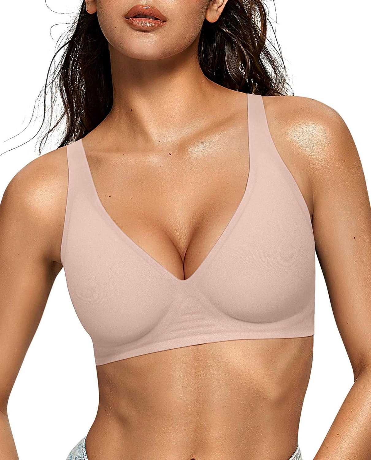 OEAK Womens Jelly Bras Wireless Deep V Bralette Comfy Push Up Tshirt Bras | Amazon (US)