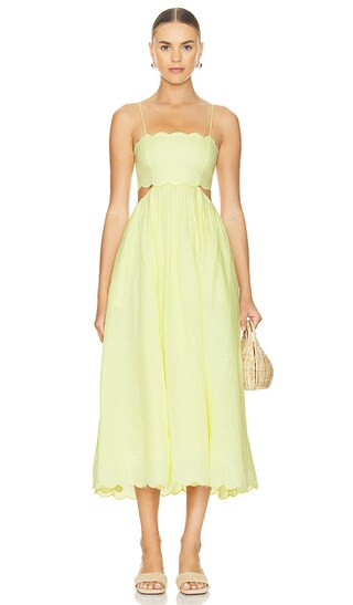 Halliday Scallop Midi Dress in Yellow | Revolve Clothing (Global)