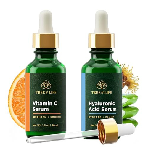 Tree of Life Beauty Facial Skin Care Set, Brightening, Firming, Hydrating, Dry Face, Dermatologist Tested - Vitamin C and Hyaluronic Acid Facial Serum - Skin Care Kit, 2 count of 1 Fl Oz | Amazon (US)