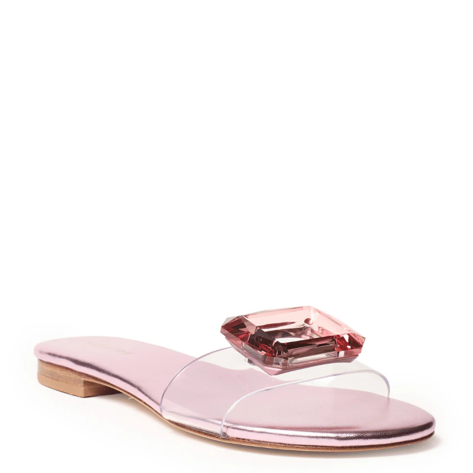 Phillis - Elegant Flat Metallic Sandal with Jewel - Pink Metallic | Cecelia New York