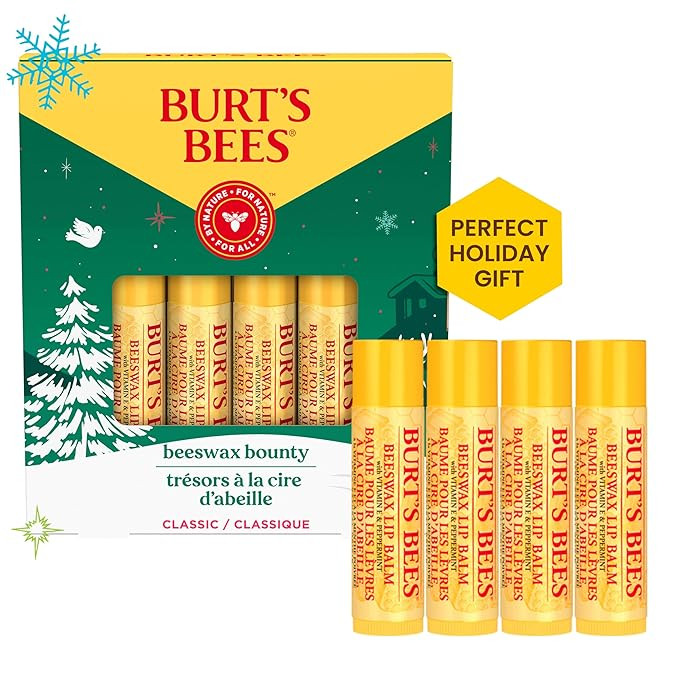 Burt’s Bees Christmas Gifts, 4 Lip Balm Stocking Stuffers Products, Beeswax Bounty Classic Set ... | Amazon (US)