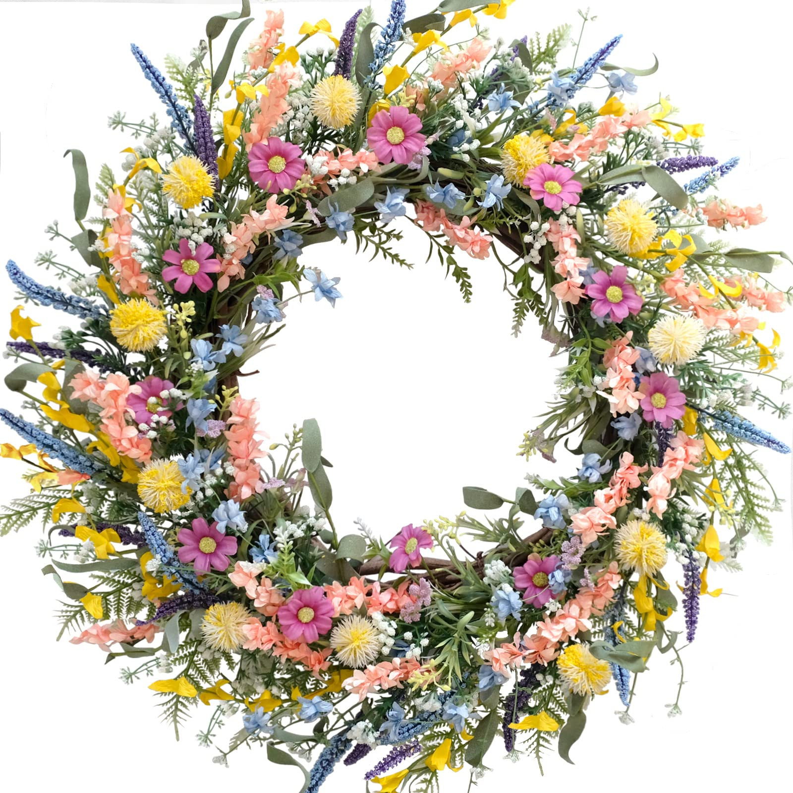 26 Inch Spring Summer Colorful Flower Wreath for Front Door, Forsythia Lavender Wild Flowers Wrea... | Amazon (US)