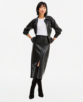 Women's High-Waisted Front Slit Faux-Leather Pencil Midi Skirt | Macy's