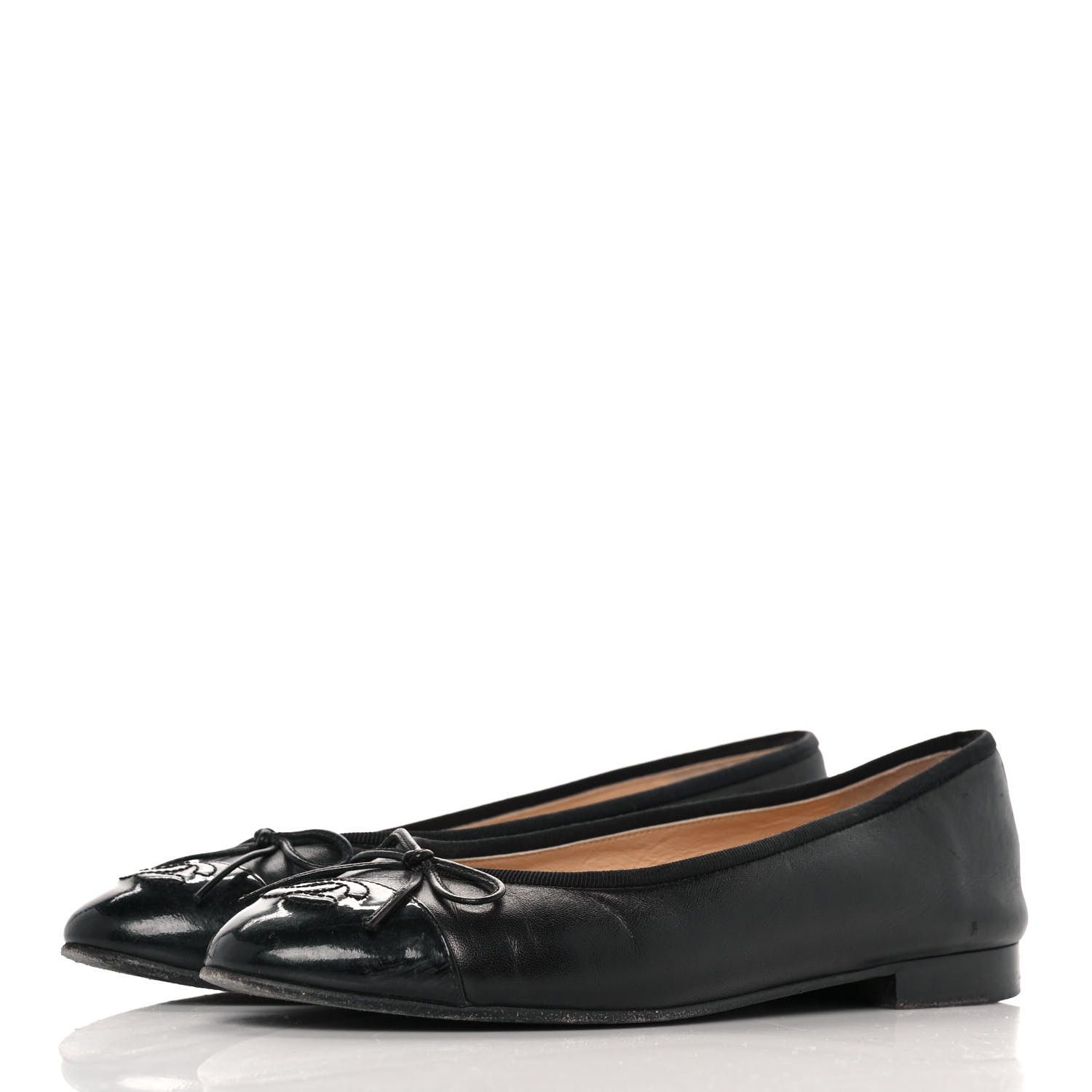 CHANEL Lambskin Patent Cap Toe Ballerina Flats 37 Black | FASHIONPHILE | Fashionphile