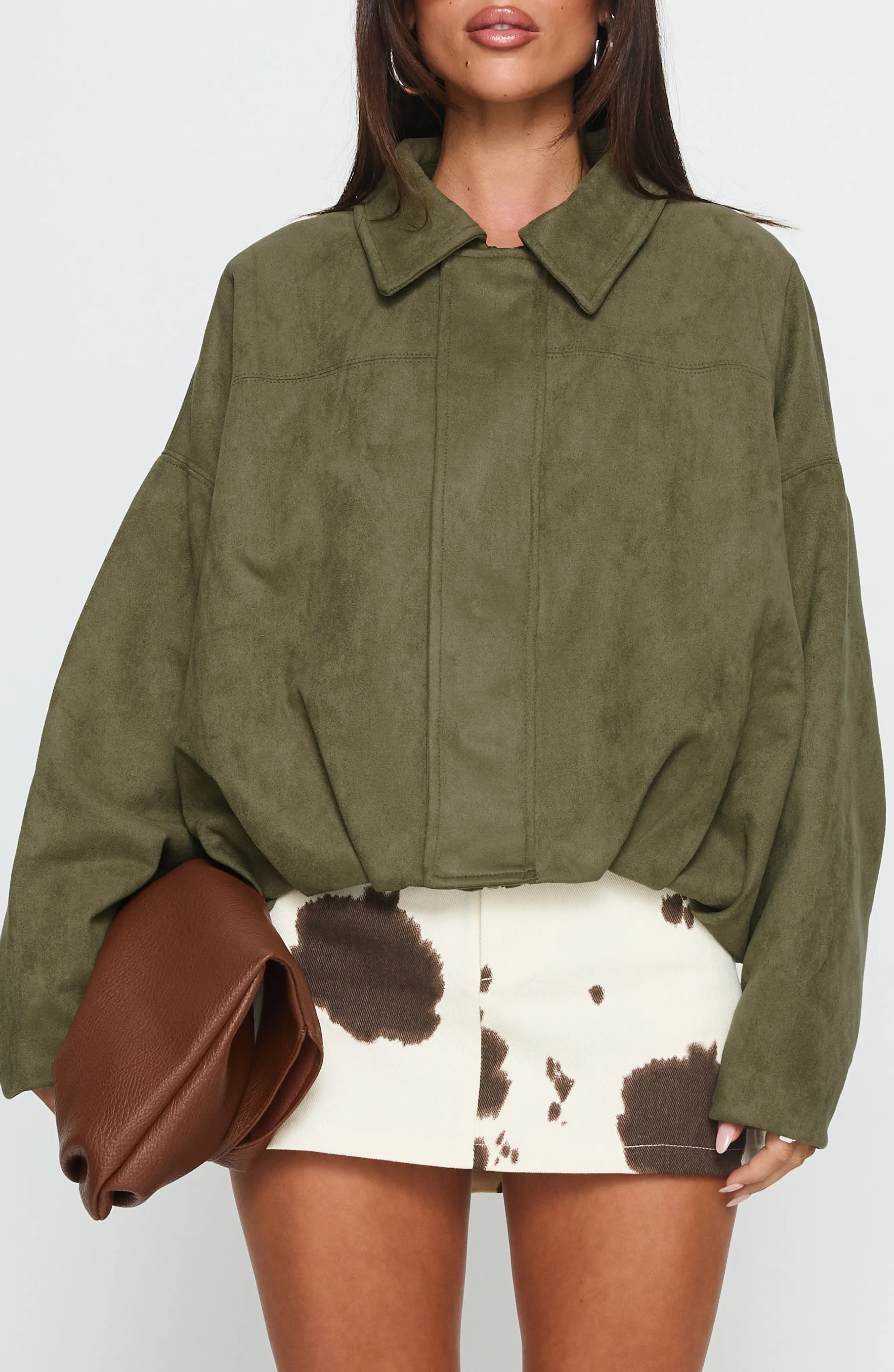 Princess Polly Enlightened Faux Suede Bomber Jacket in Khaki at Nordstrom, Size Small | Nordstrom