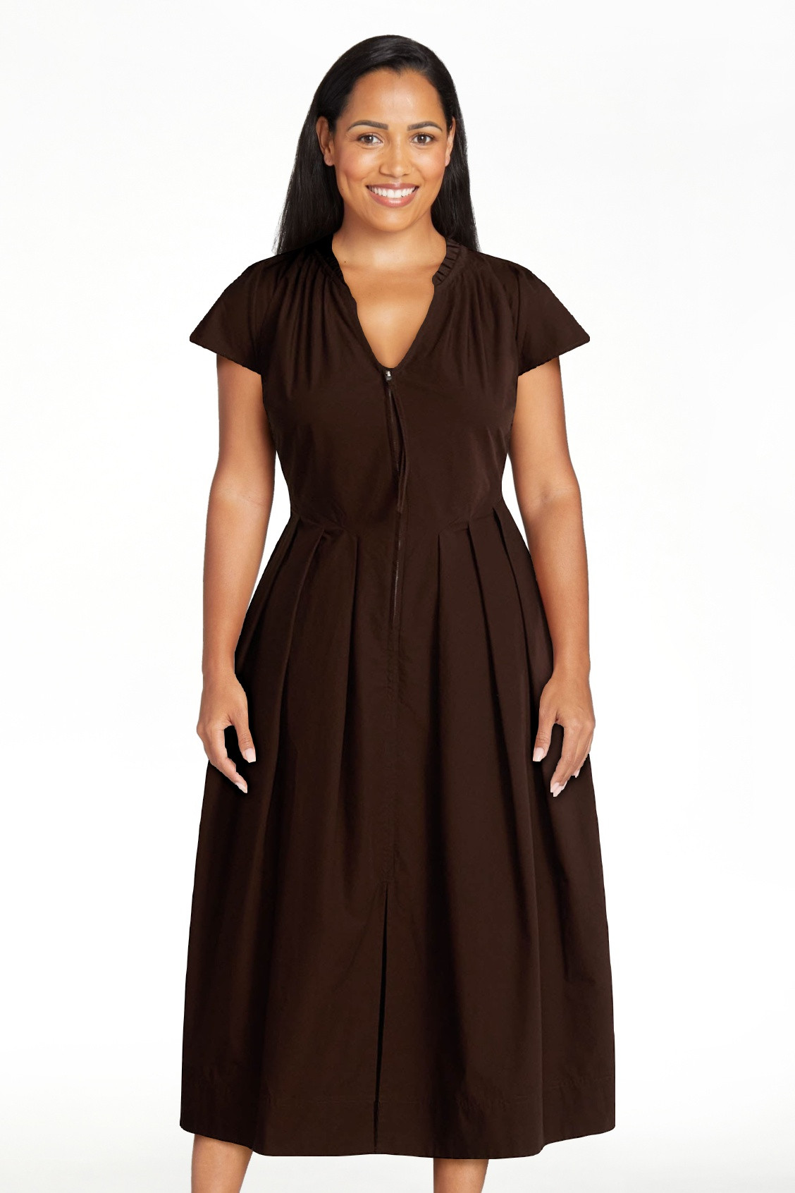 Free Assembly Women's and Women's Plus Zip Front Cotton Maxi Dress with Flutter Sleeves, Sizes XS... | Walmart (US)