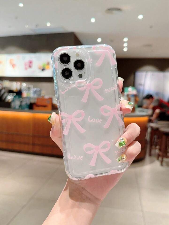 1pc Pink Bowknot Design Transparent Tpu Soft Phone Case Compatible With Iphone | SHEIN