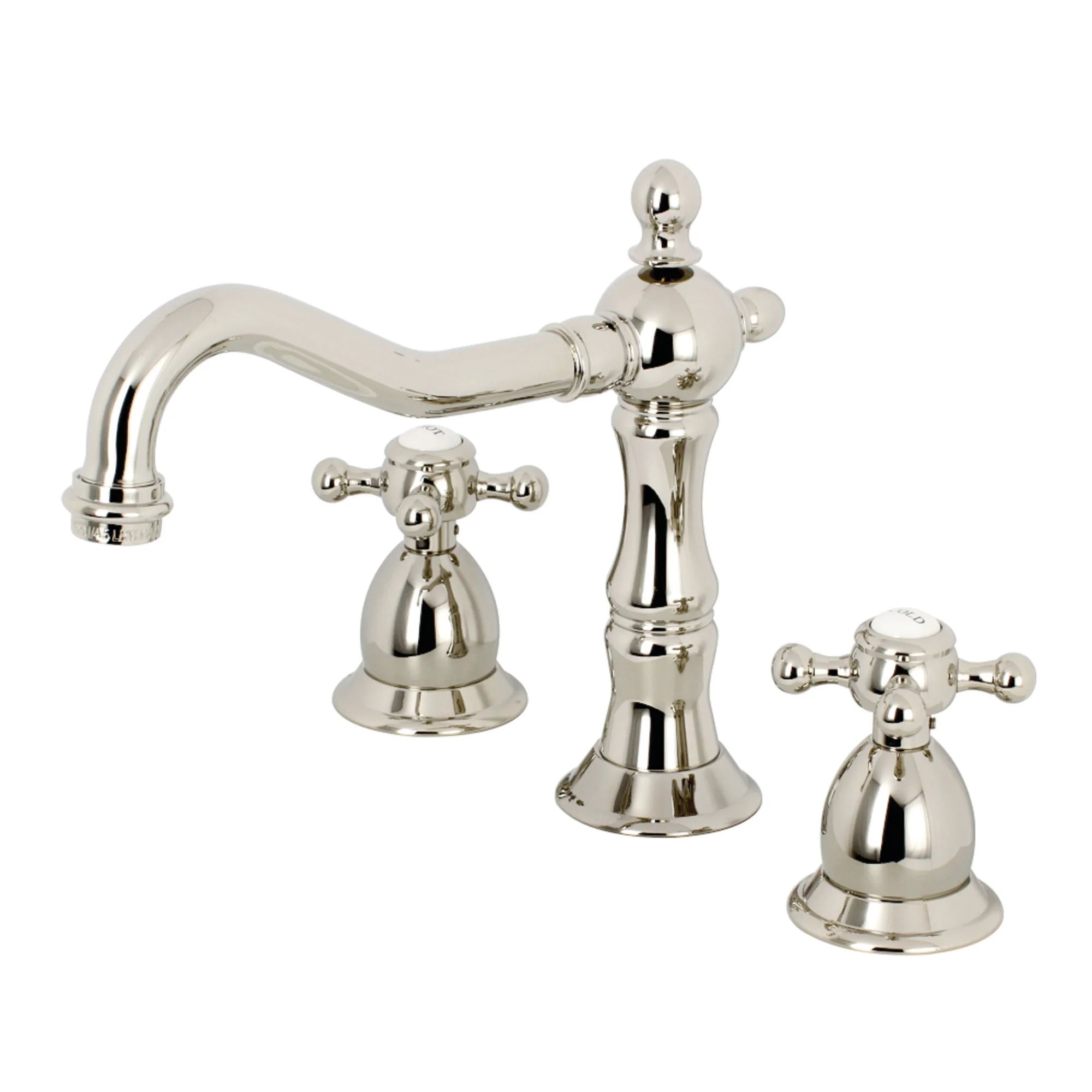 Heritage Widespread Bathroom Faucet with Drain Assembly in Polished Nickel/White | Wayfair North America