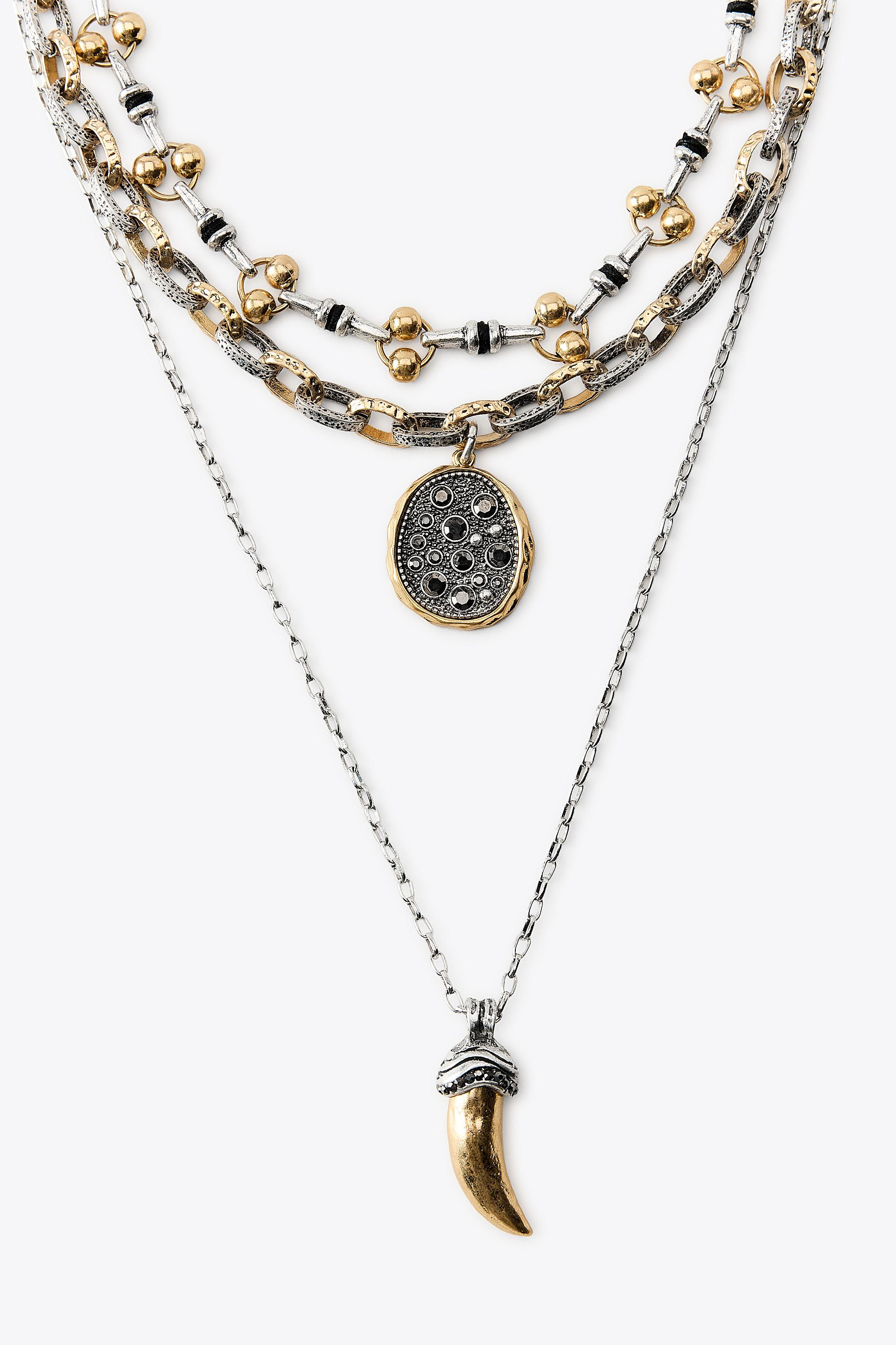 PACK OF 3 NECKLACES WITH HORN AND DIAMANTES | Zara UK