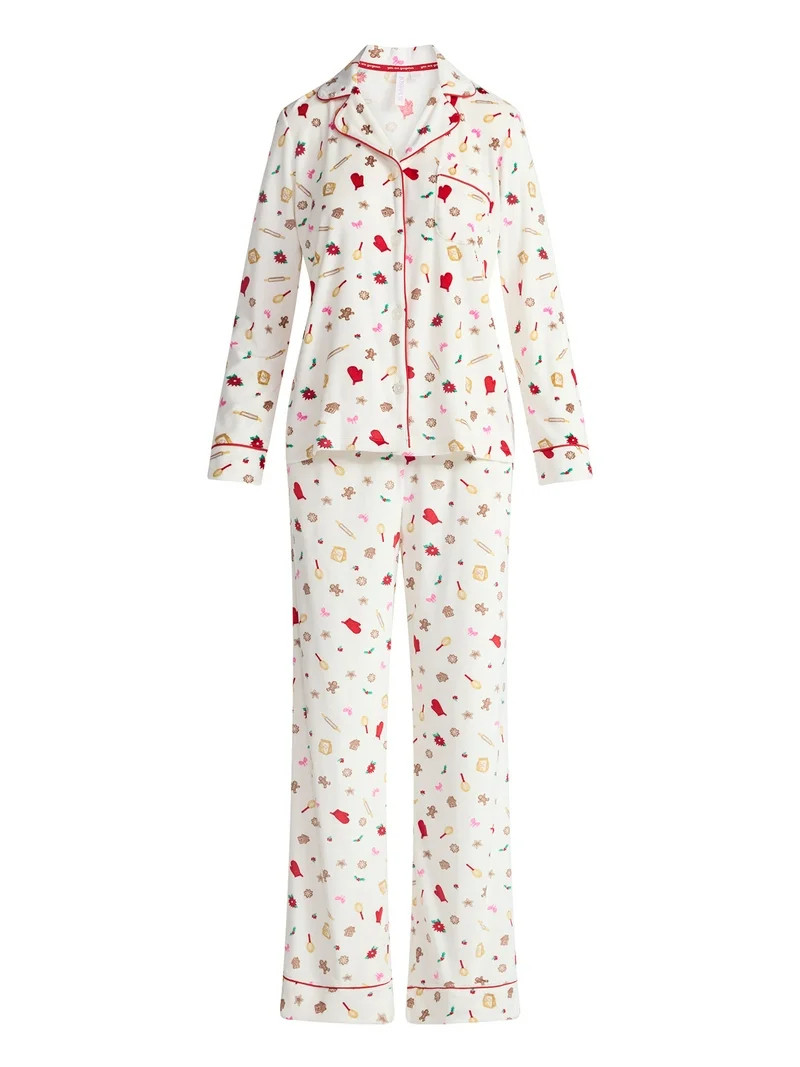 Joyspun Women’s Stretch Velour Notch Collar Long Sleeve Pajama Set, Sizes XS to 4X | Walmart (US)