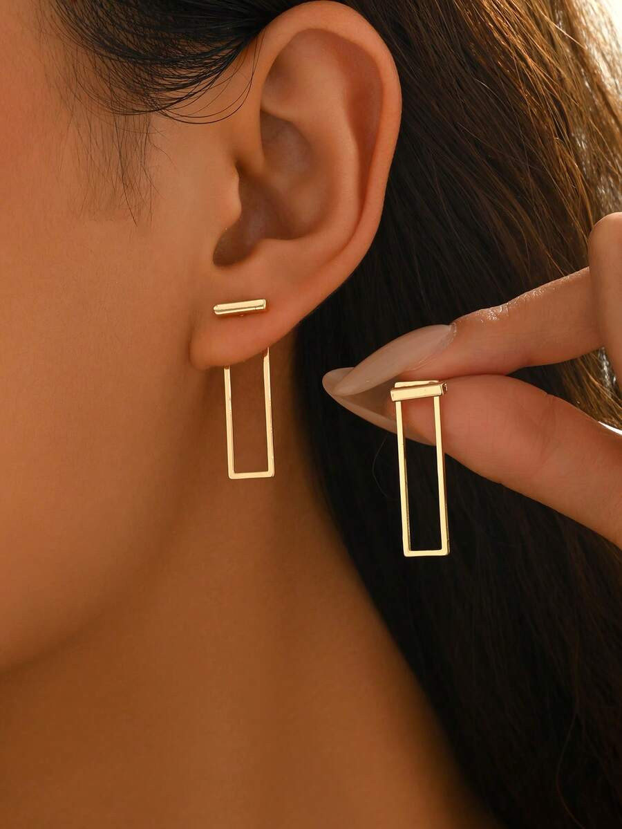 1 Pair Middle Eastern Metal Style Fashion Front & Back Earrings For Women, Minimalist Geometric S... | SHEIN