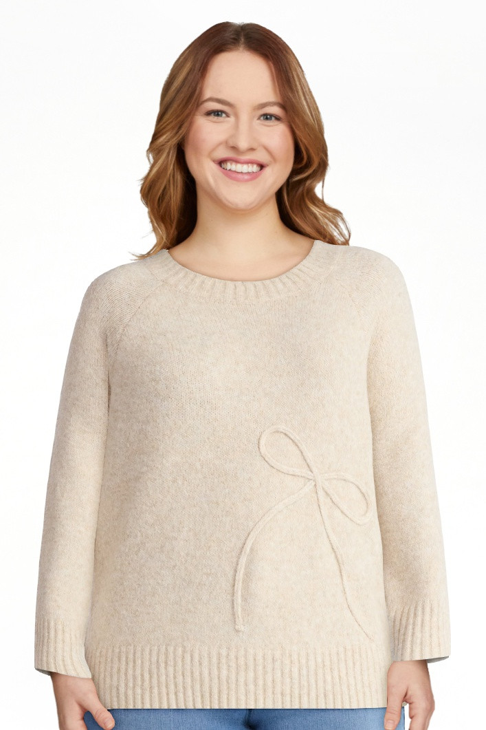 Terra & Sky Women’s Plus Bow Stitch Crewneck Sweater, Lightweight, Sizes 0X-4X | Walmart (US)