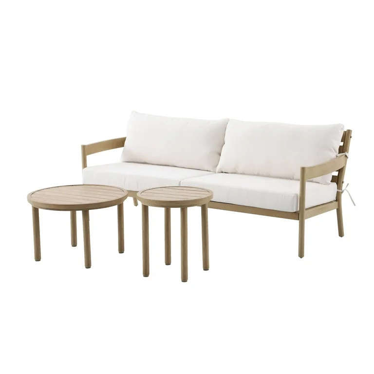 Better Homes & Gardens Astrid 3-Piece Steel Outdoor Sofa & Table Set, Cream - Walmart.com | Walmart (US)