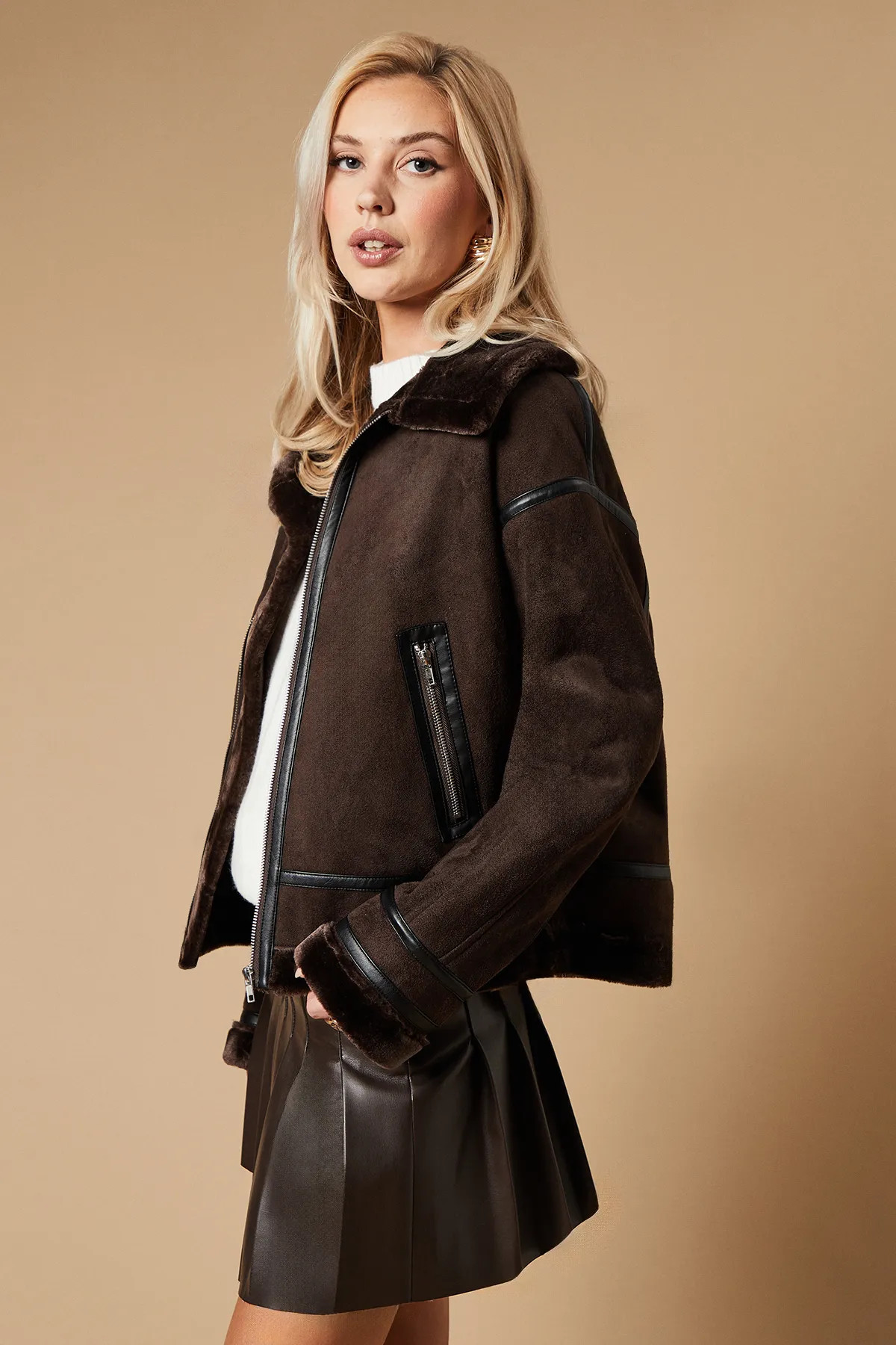 Jackets & Coats | Zip Through Faux Leather Short Aviator Jacket | Oasis | Debenhams UK