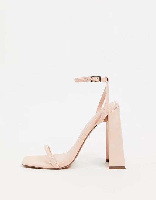 ASOS DESIGN Niche barely there block heeled sandals in peach | ASOS (Global)