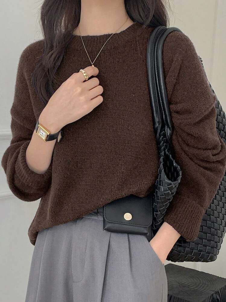 Dazy-Less Women's Oversize Loose Fit Drop Shoulder Long Sleeve Solid Color Knitted Sweater, Autum... | SHEIN