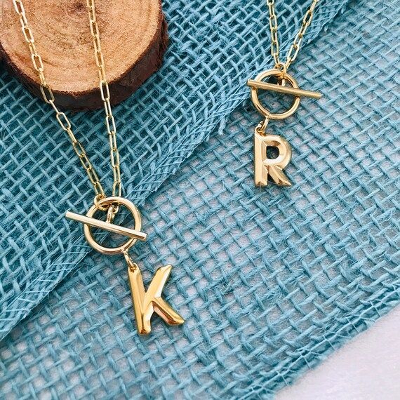 Initial Necklace, Gold Link Chain Necklace, Gold Initial Necklace, 18K Gold Initial Necklace, Dai... | Etsy (US)