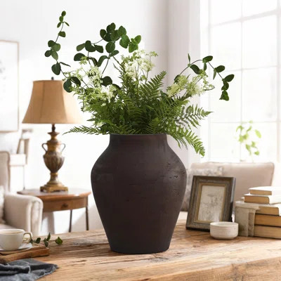 Rustic Earth Cement Vase, Antique Brown Finish, 15.75" Decorative Accent | Wayfair North America