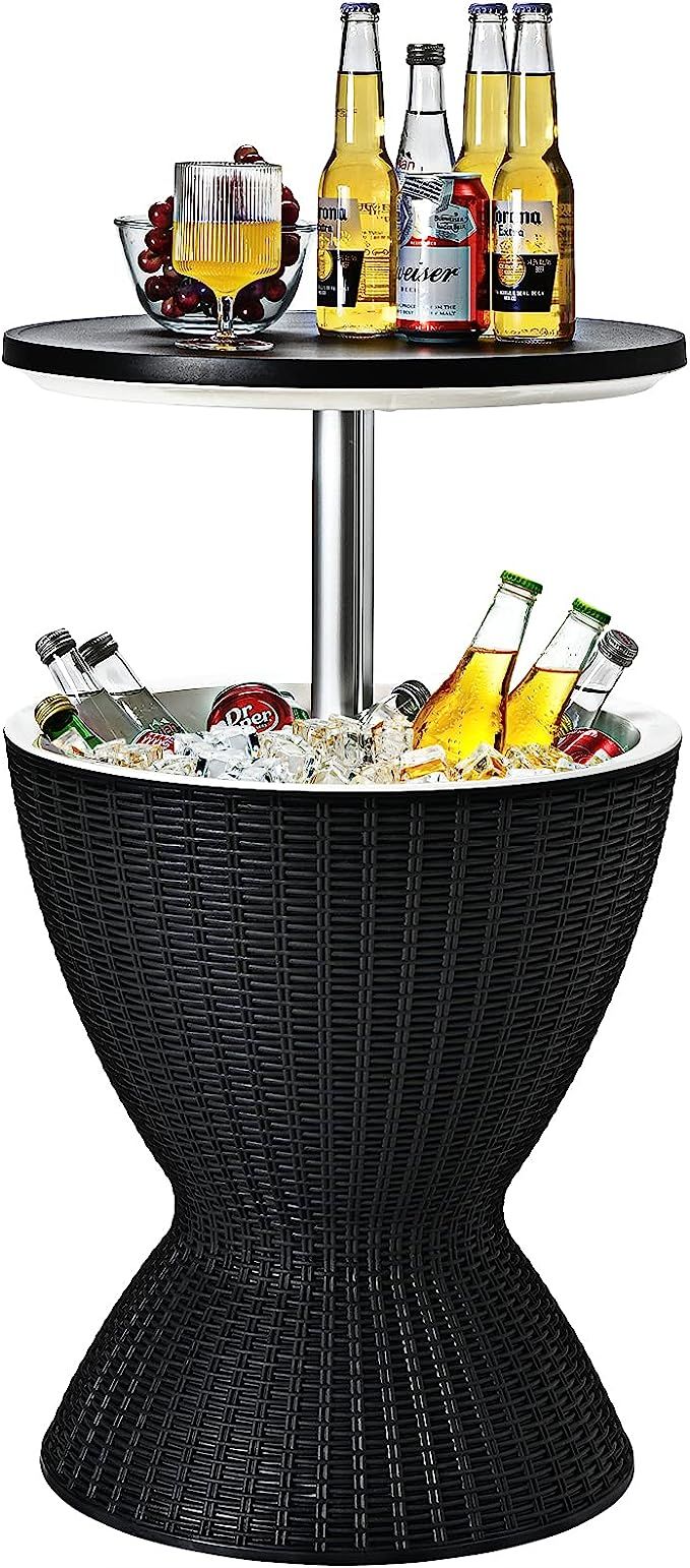 Giantex Cool Bar Table, 8 Gallon Beer and Wine Cooler, Rattan Style Patio Bar Tables, Height Adju... | Amazon (US)