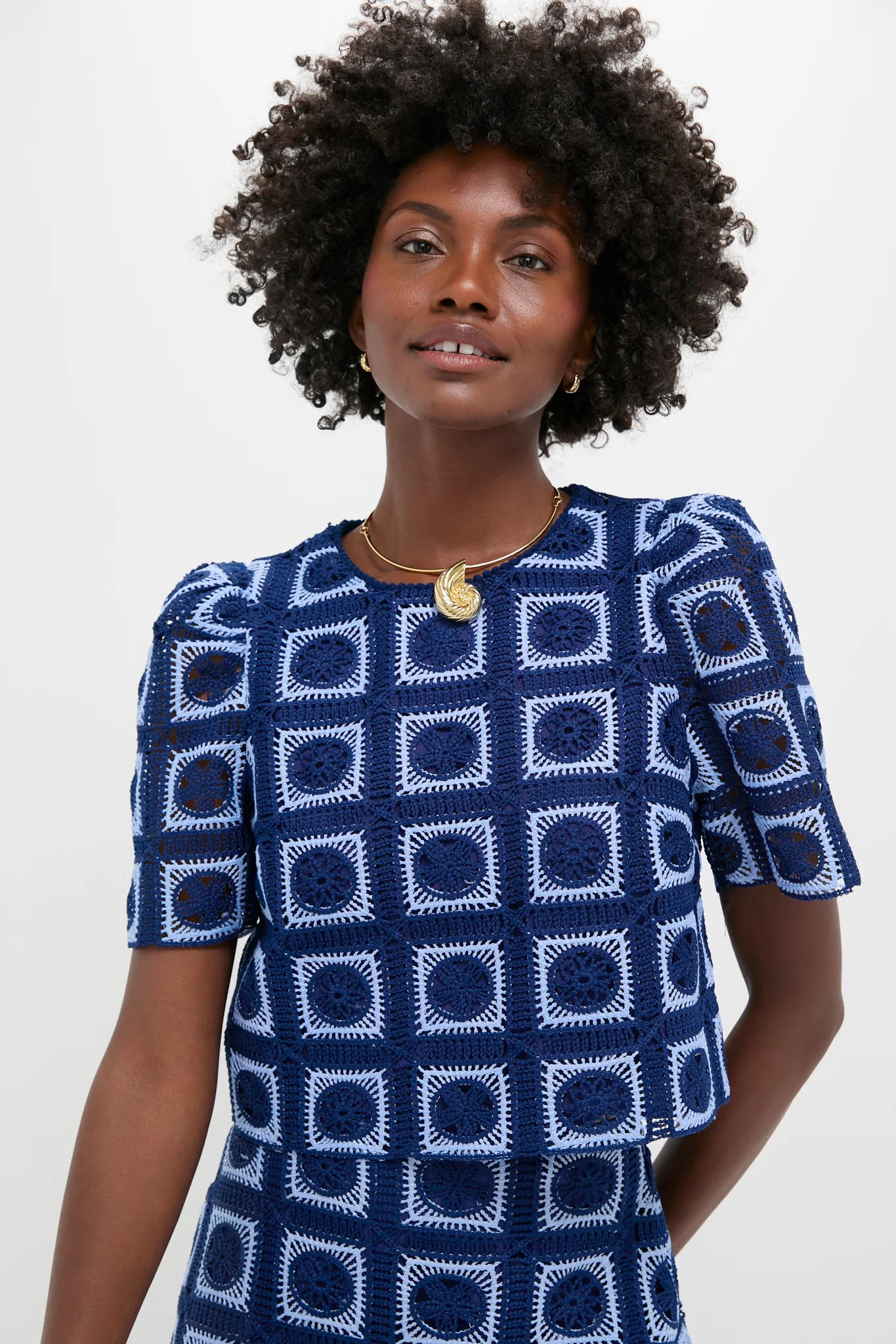 Navy and Sky Blue Crochet Banks Top | Tuckernuck (US)