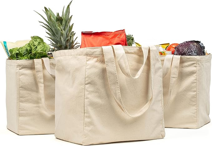 VeraMia Canvas Grocery Bag 3pc XL Set with Real Pockets, Long Shoulder Strap and Short Handle. He... | Amazon (US)