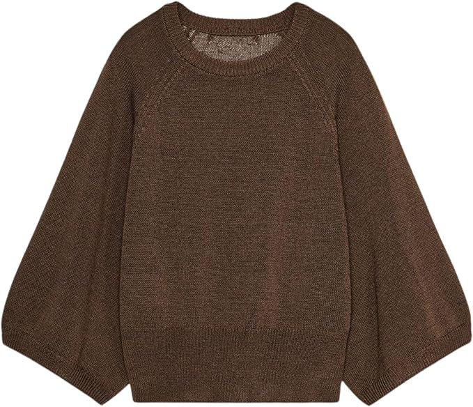 Xunger Women's Batwing Sleeve Sweater Lightweight Ribbed Hem Knit Top Oversized Casual Crewneck P... | Amazon (US)