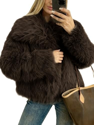 Funlingo Faux Fur Coat Women Trendy Warm Winter Jacket Casual Long Sleeve Pocket Shaggy Outwear | Amazon (US)
