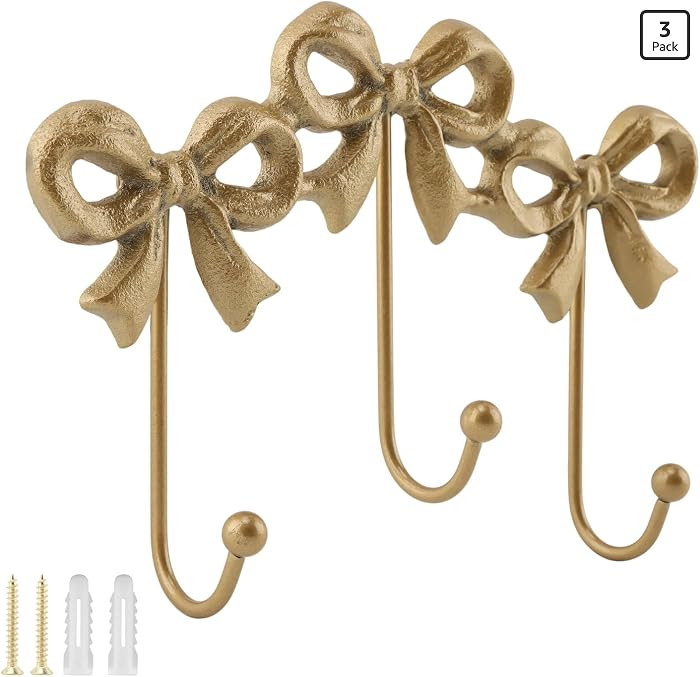 Bow Wall Hook, Wall Mounted Bow Coat Hooks, Decorative Iron Hook, Multifunctional Coat Hanger for... | Amazon (US)
