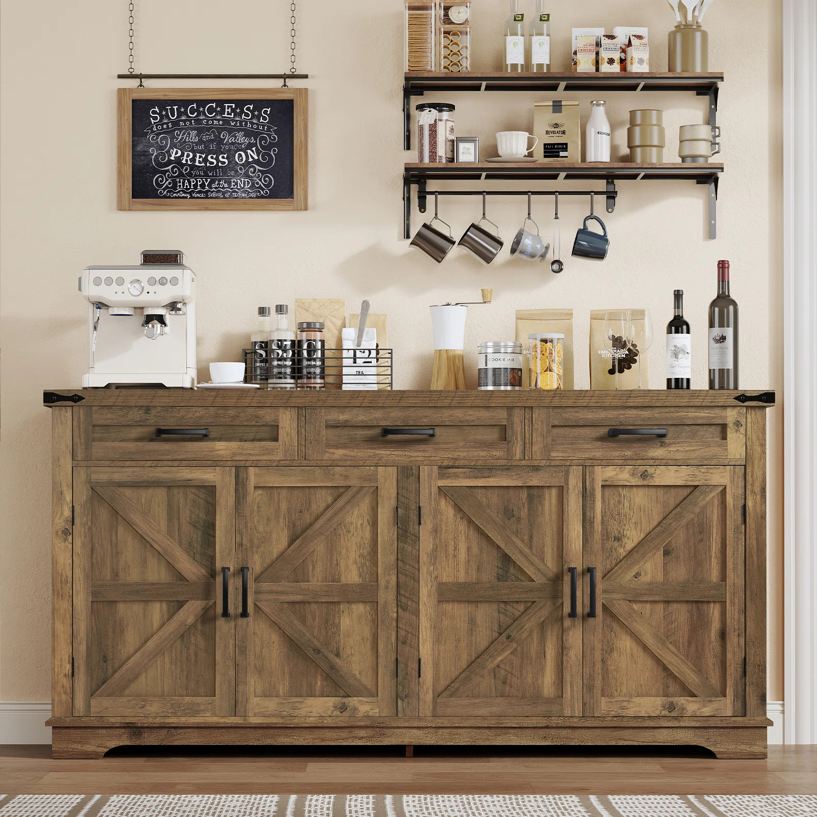 63" Large Kitchen Sideboards And Buffet, Farmhouse Buffet Sideboards Cabinets with Storage, Coffe... | Wayfair North America