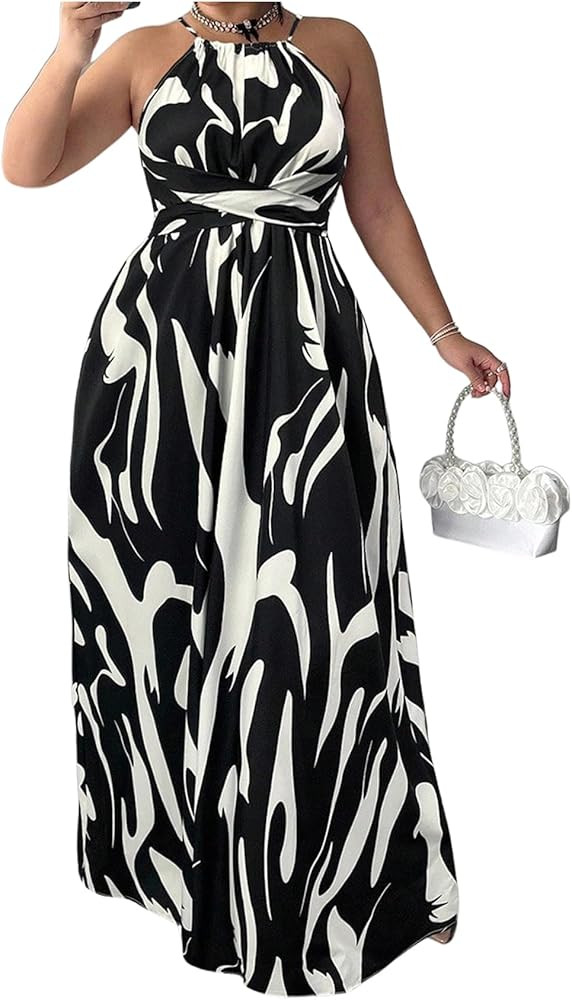BEAUDRM Women's Plus Size Boho Halter Dress Flowy Summer Vacation Maxi Dresses | Amazon (US)
