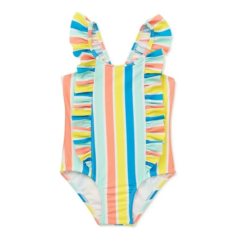 Wonder Nation Toddler Girl Stripe Swim One-Piece, Sizes 12M-5T | Walmart (US)