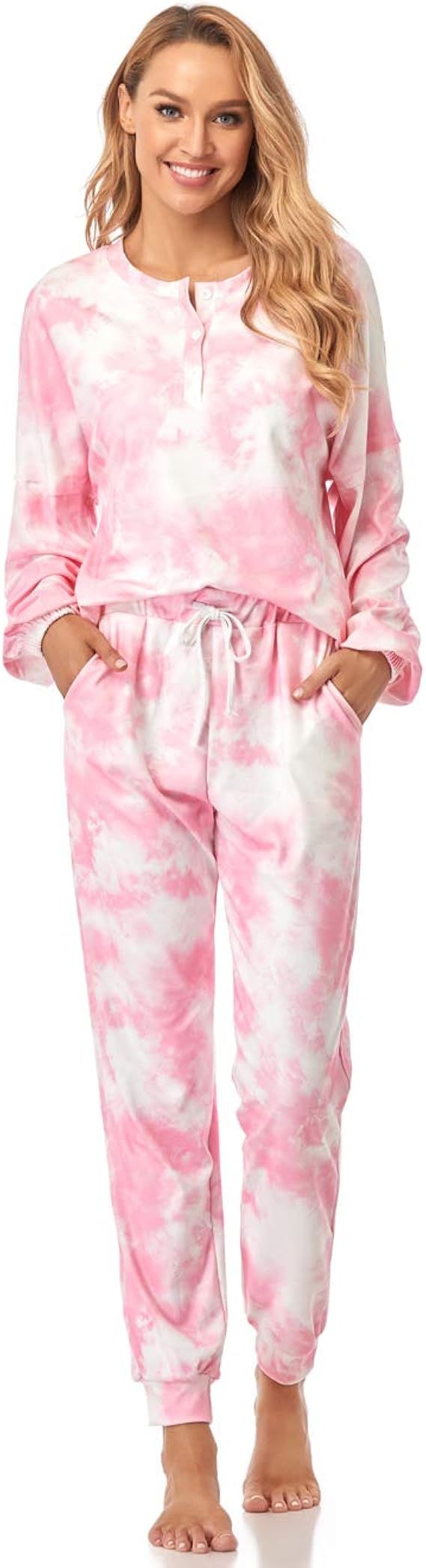 VENTELAN Women’s Tie Dye Sweatsuit Long Sleeve Pajamas Set Pullover Sweatpants Joggers Sets Loo... | Amazon (US)