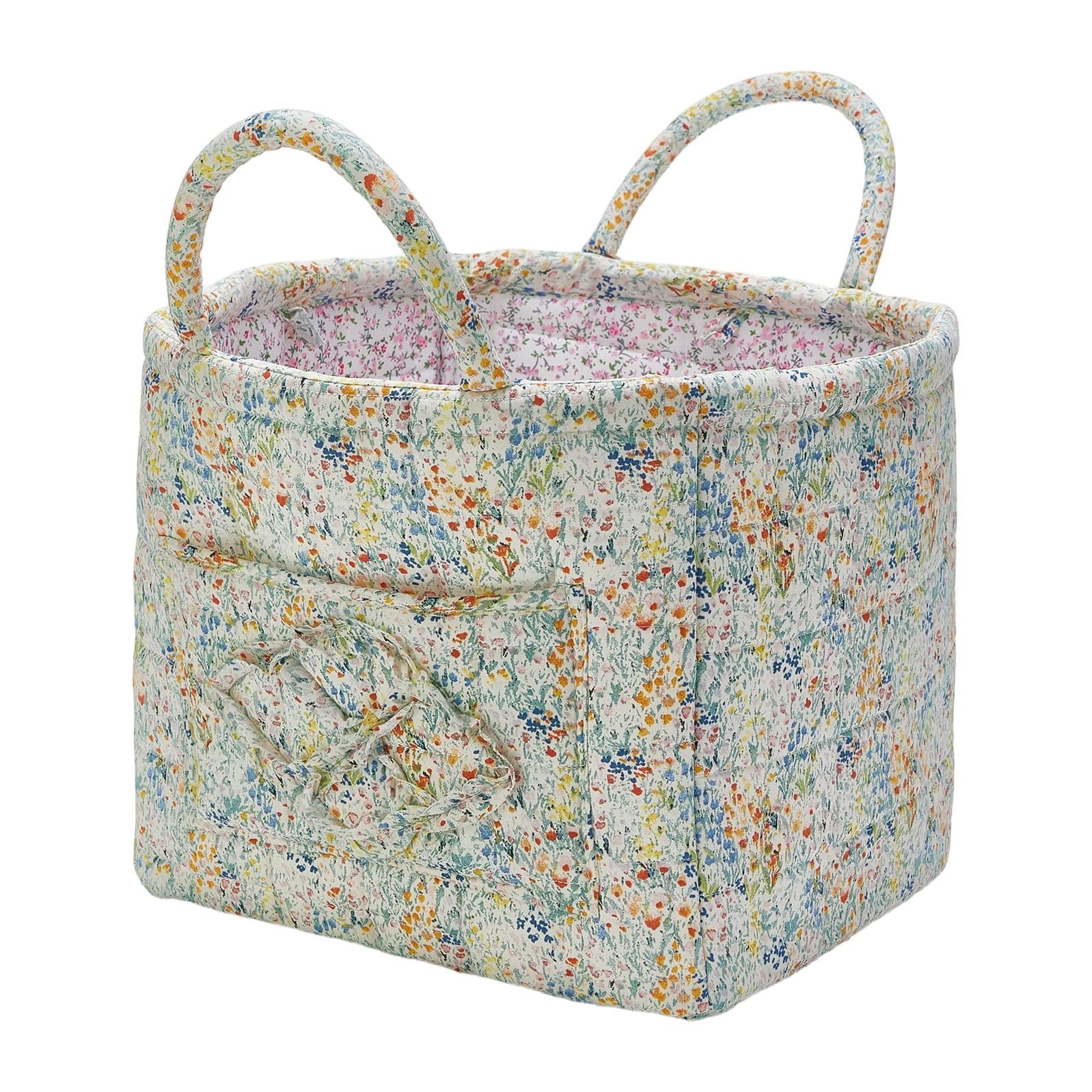 Quilted Fabric Storage Basket with Handles & Pocket, Foldable Laundry Hamper Boho Floral Print Or... | Amazon (US)
