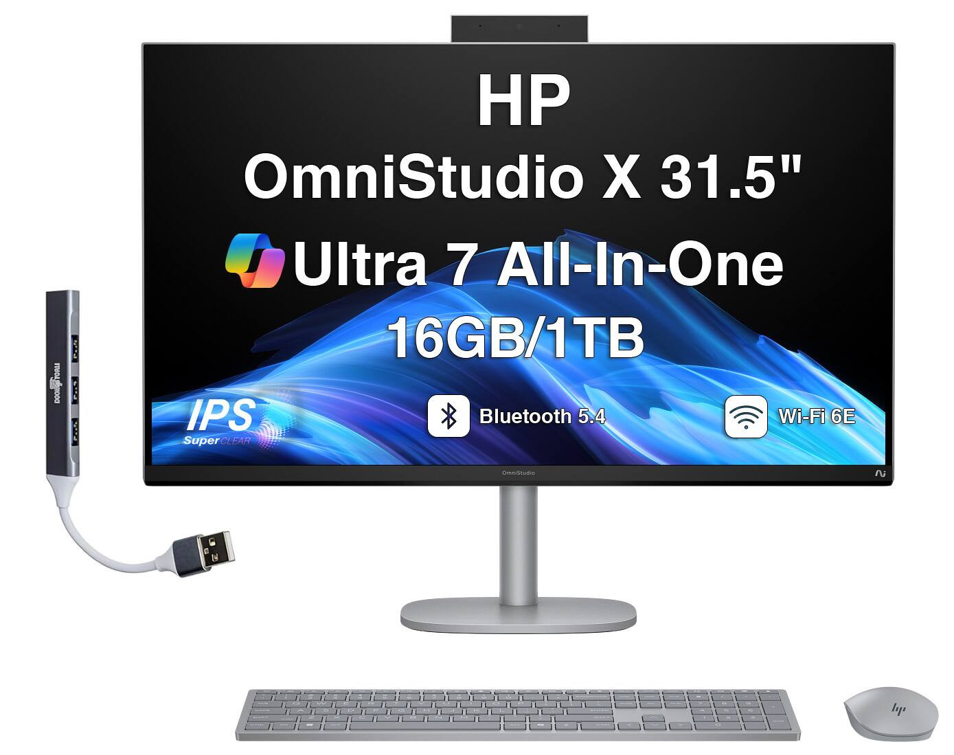 HP - OmniStudio X All-in-One 31.5 4K UHD Display (Ultra 7-256V, 16GB, 1TB SSD, Intel Arc 140V, Win 11 Home) w/USB Hub - Meteor Silver | Best Buy U.S.