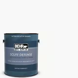 BEHR ULTRA 1 gal. Ultra Pure White Extra Durable Satin Enamel Interior Paint & Primer | The Home Depot