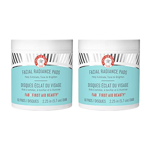 First Aid Beauty - Facial Radiance Pads with Glycolic & Lactic Acids, Daily Exfoliating Pads with AHA, Visibly Smaller Pores, Help Tone & Brighten Skin, One-Step Makeup Prep, Compostable, 60, 2ct | Amazon (US)