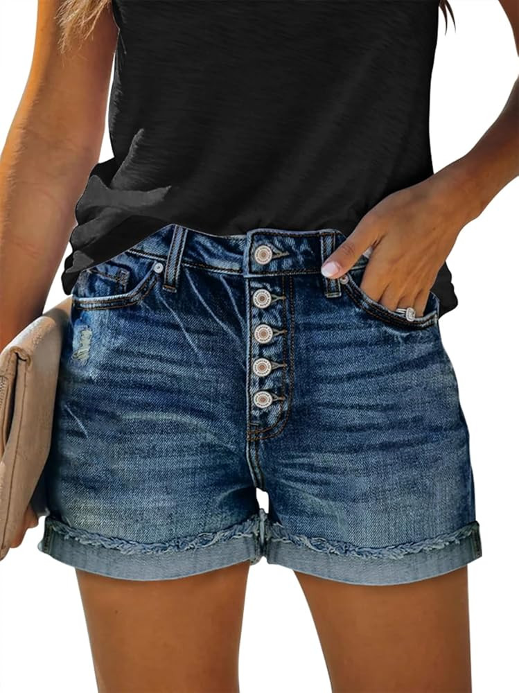 KISSMODA Denim Shorts Women Trendy Button Summer Cut Off Short Womens Jean Shorts High Waisted De... | Amazon (US)