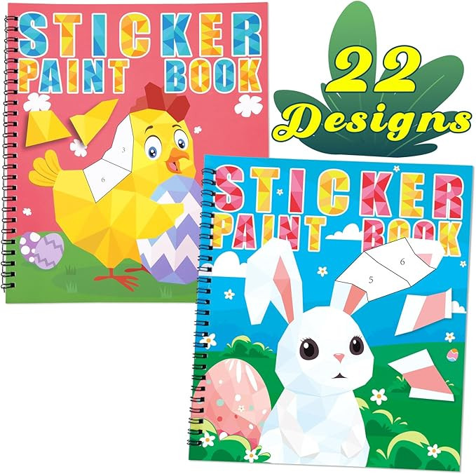 90shine 2PCS Easter Crafts for Kids Ages 4-8 Sticker Books Basket Stuffer Gift Create 22 Pictures | Amazon (US)
