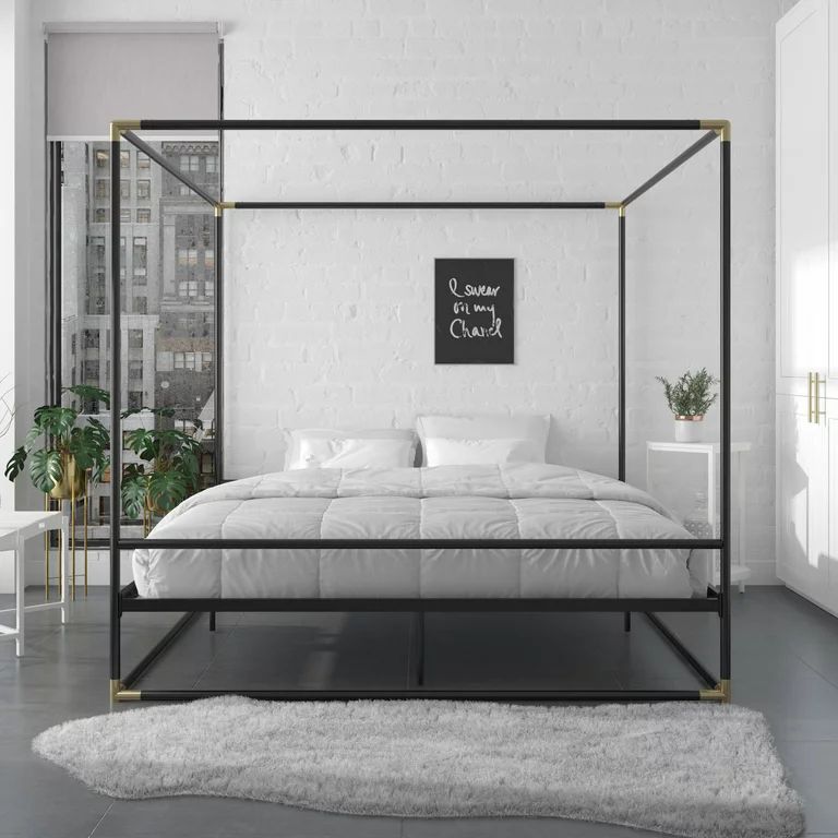 CosmoLiving Celeste Canopy Metal Bed, King Size Frame, Black/Gold - Walmart.com | Walmart (US)