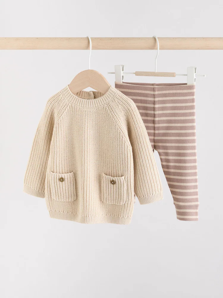 Neutral Stripe Baby Knitted Jumper and Leggings Set (0mths-2yrs) | Next US