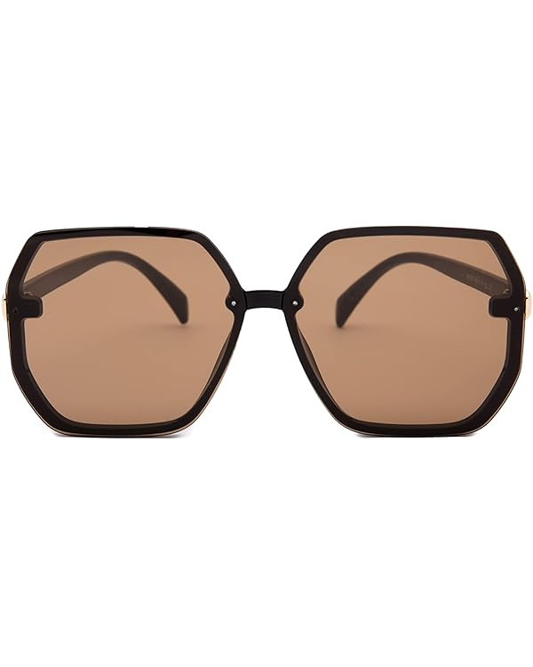 PANDA LOOK Women's Oversized Large Hexagon Wide Frame Jackie O Trendy Fashion Sunglasses UV Prote... | Amazon (US)