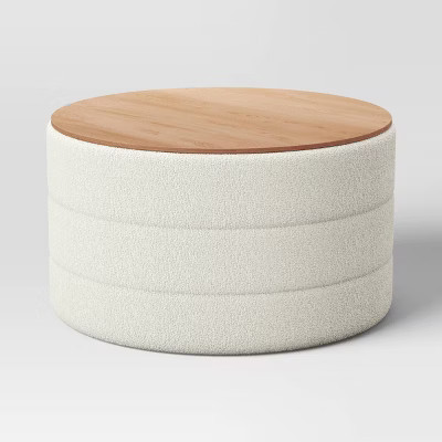 Tray Top Upholstered Storage Cocktail Boucle Ottoman Cream/White - Threshold™ | Target