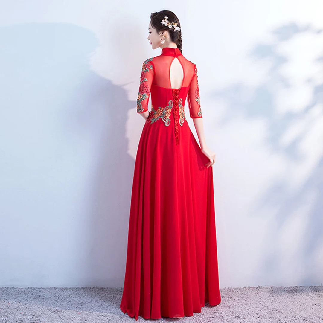 Chinese Wedding Dress  Red Qipao Dress Open Back Cut Wedding - Etsy | Etsy (US)