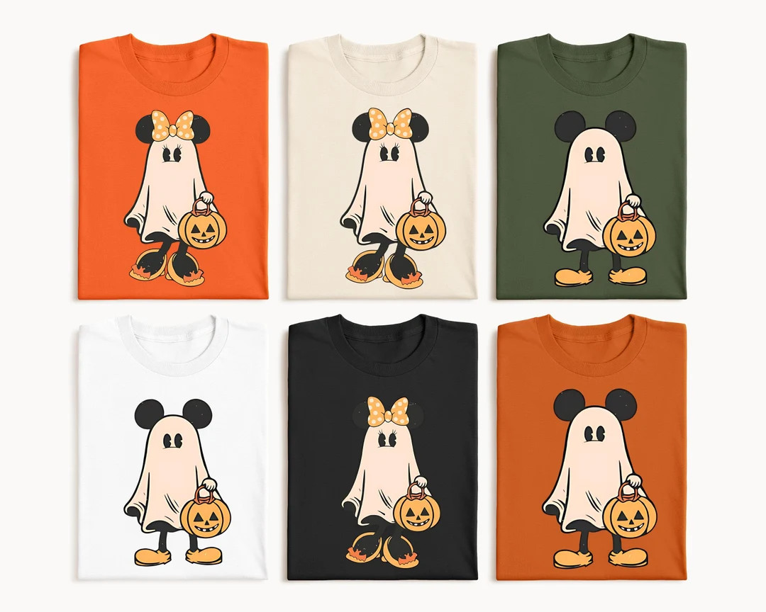 Retro Mickey Minnie Halloween Couple Shirts, Mickey Ghost Shirt, Minnie Ghost Shirt, Spooky Seaso... | Etsy (US)