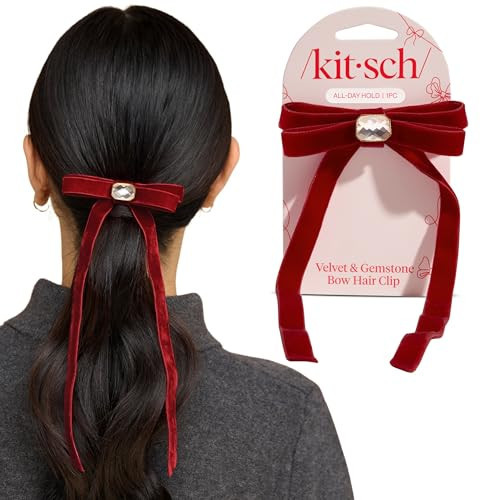 Kitsch Velvet Bow Hair Clip with Gemstone – Red Duckbill Hair Clips for Women | Lightweight, Comfortable, Secure Hold | Perfect Holiday Hair Accessories, Stocking Stuffers and Gifts for Women | Amazon (US)