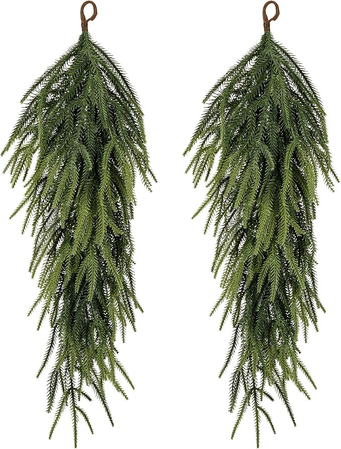 2 Pcs 30" Extra Length Artificial Christmas Teardrop Swag- Faux Pine Needles Teardrop Door Swag- ... | Amazon (US)